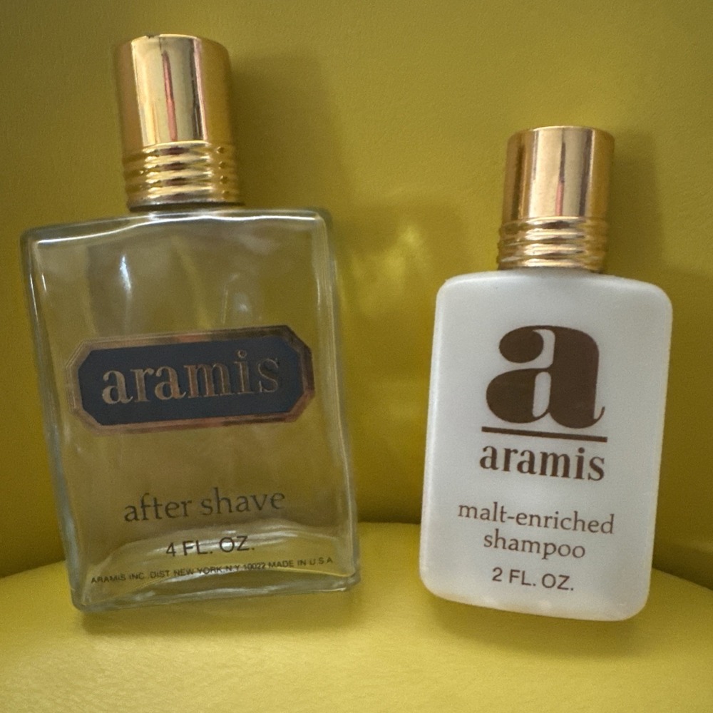 Empty Aramis After Shave 4oz & Malt Shampoo 2oz Vintage Movie Prop Collectible